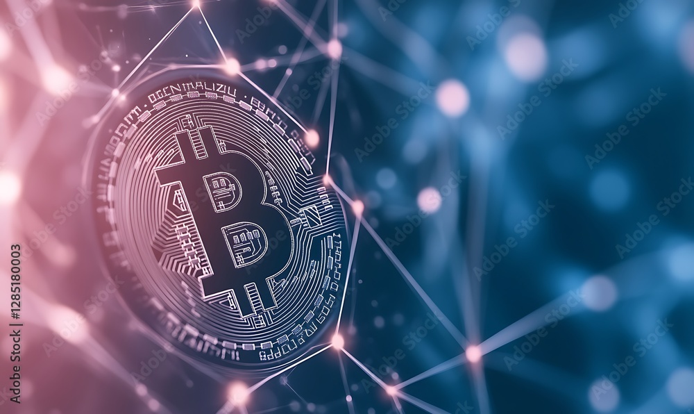 Fototapete digital representation of bitcoin with a network background illustrating cryptocurrency technology.