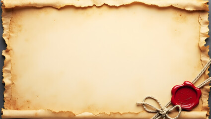 An antique parchment scroll with a red wax seal, tied with string, evoking historical elegance.