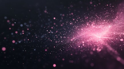 Abstract pink particles creating a dreamy, cosmic feel against a dark background.