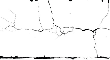 Surface cracks and fissures in ground, concrete, crevices from disaster top view. Breaks on land surface from earthquake isolated on white background. Broken ground, wall, glass pattern effect. Damage