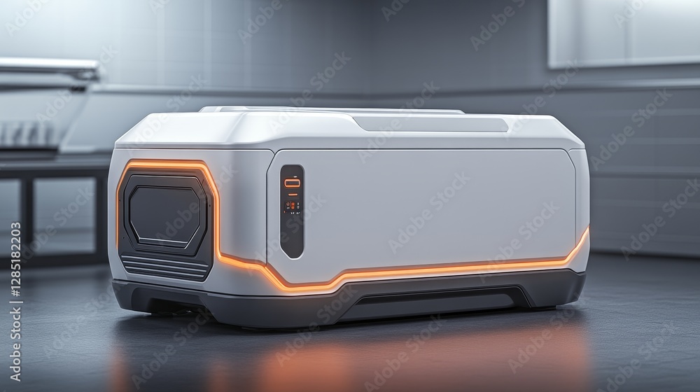 Poster advanced futuristic storage container with illuminated features