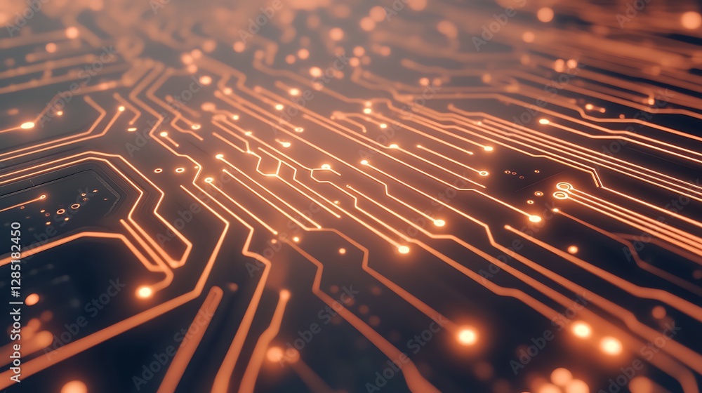Leinwandbilder abstract circuitry with glowing lines and lights on a dark background, representing technology and i
