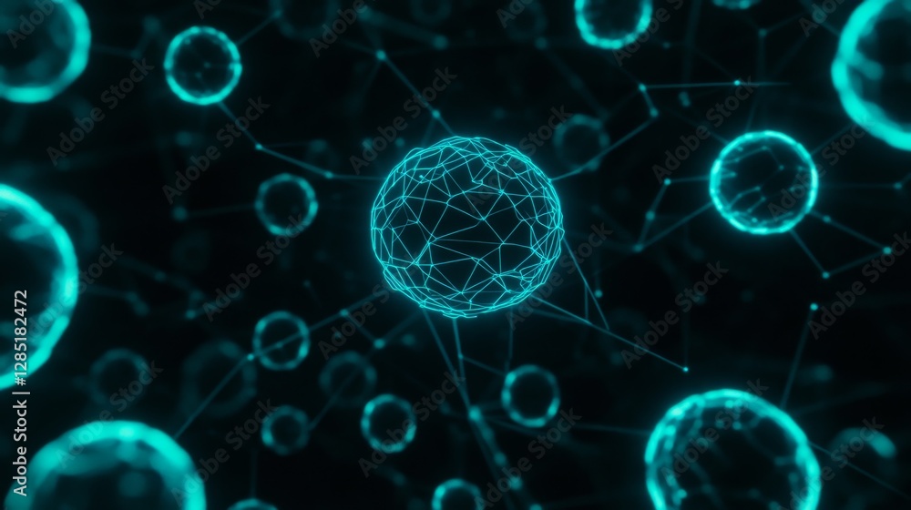 Poster glowing abstract representation of cells and molecular structures