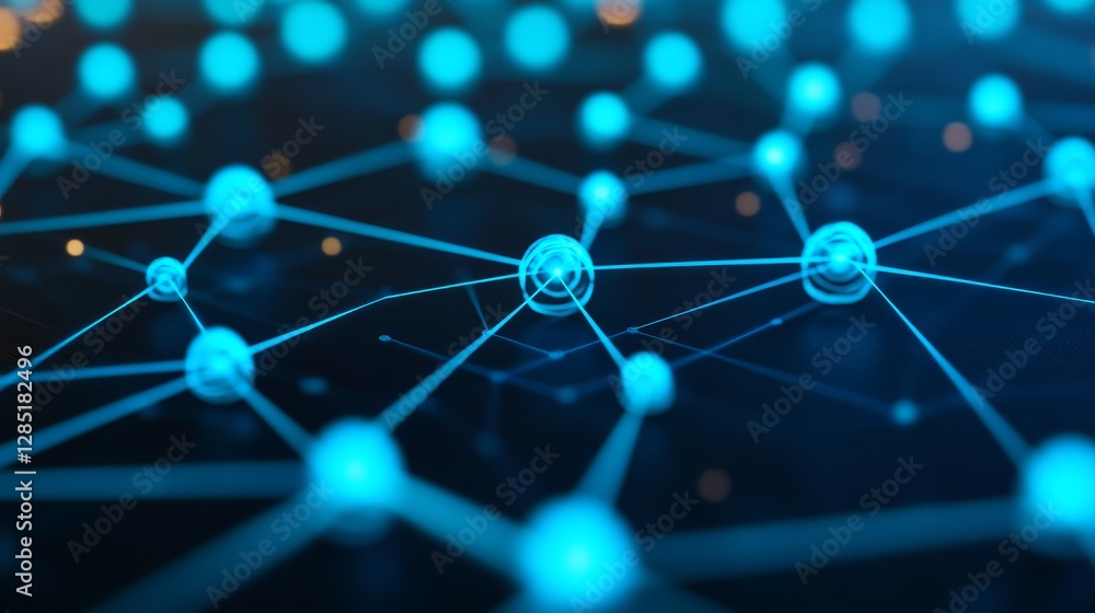 Poster abstract representation of blue nodes and connections in network design