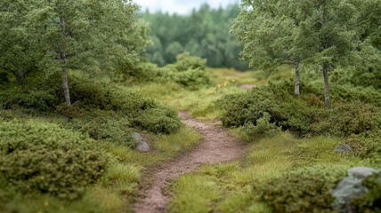 Winding Dirt Path Through Lush Green Woodland