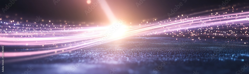 Aufkleber Abstract light trails with sparkles and a bright glow against a dark background create a dynamic visual effect.