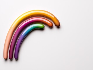 Naklejka premium Glossy Curved Stripes Arranged Like a Rainbow on a Plain Background Simple and Clean Aesthetic