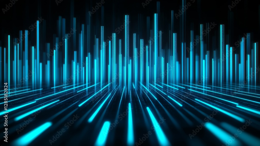 Poster abstract digital background with glowing blue light beams and lines