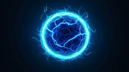 Fototapeta premium Blue Energy Sphere with Electric Lightning Effects on Dark Background
