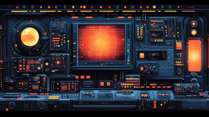 Fototapeta premium Futuristic Control Panel Design with Vibrant Elements and Grid Pattern