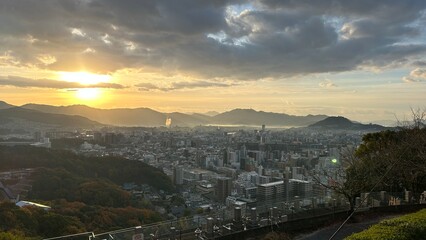 Hiroshima Sunrise on city center downtown