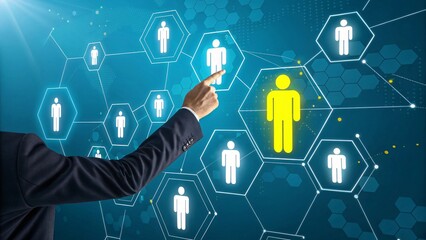 Futuristic Leadership & Talent Network with Glowing Key Figure V10