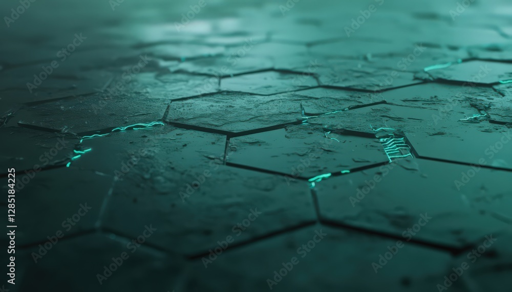 Aufkleber abstract teal hexagonal pattern texture with glowing lines