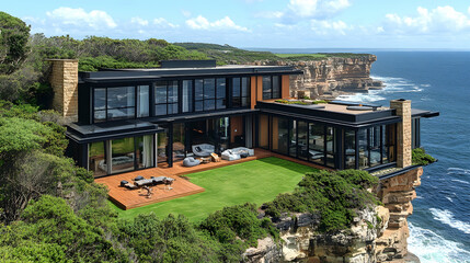 Obraz premium Coastal Modern Mansion on Clifftop