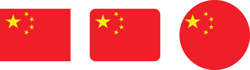 Chinese flag in three different shapes: square, rectangle and circle.