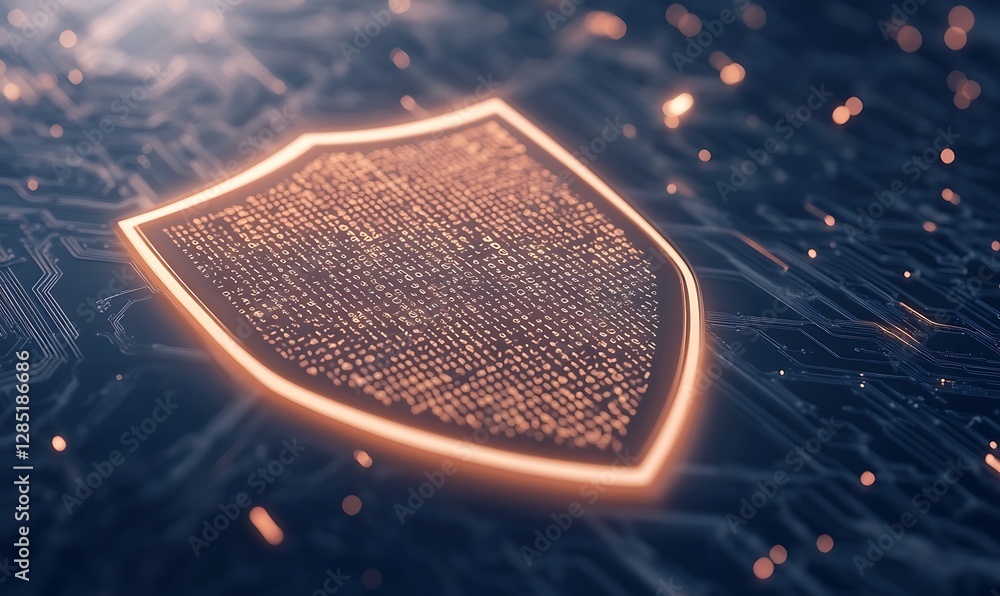 Aufkleber digital shield graphic with glowing edges, symbolizing cybersecurity and protection.