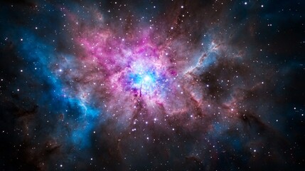 Colorful Cosmic Nebula in Deep Space with Stars and Gas Clouds
