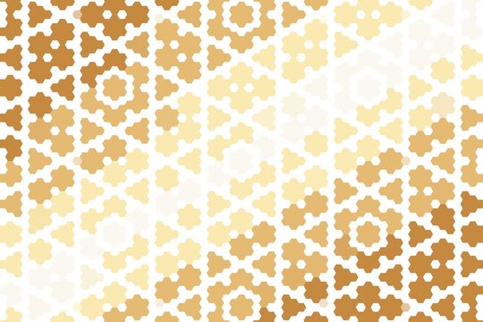 Hexagonal floral pattern with geometric hexa tile mosaic design in warm orange and beige. Modern decor concept