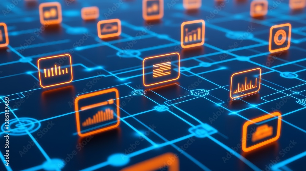 Poster abstract digital network with data visuals and infographics design
