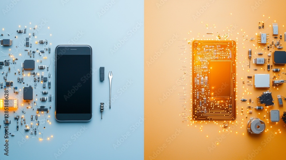 Aufkleber innovative technology transformation smartphone and circuit board integration modern workspace digit