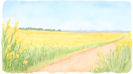 Fototapeta premium A vast mustard field in full bloom, with bright yellow flowers stretching into the horizon, Generative AI