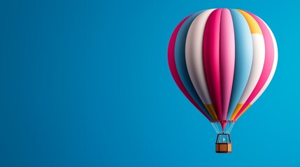 Obraz premium Colorful Hot Air Balloon Ascending Against Azure Sky Background Illustration for Travel and Celebration