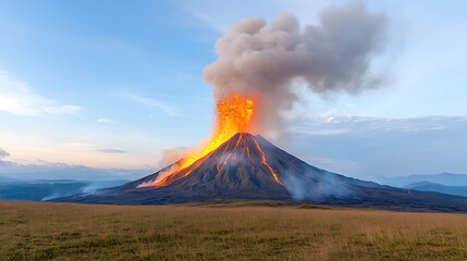 Nature's dramatic scene awe-inspiring volcanic eruption over majestic mountains