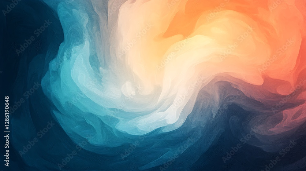 Poster abstract swirling colors of orange, blue, and white create a dynamic and vibrant visual effect.
