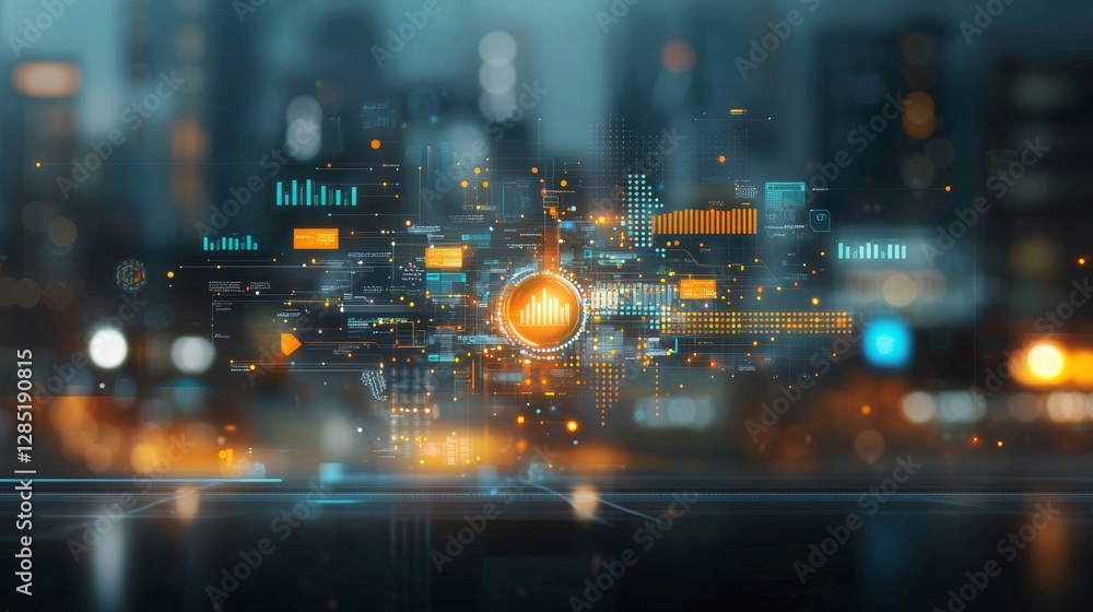 Poster exploring the future of technology in urban environments an abstract visualization digital landscape