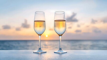 Celebrating a sunset toast with wine glasses beachfront photography tranquil vibes scenic view