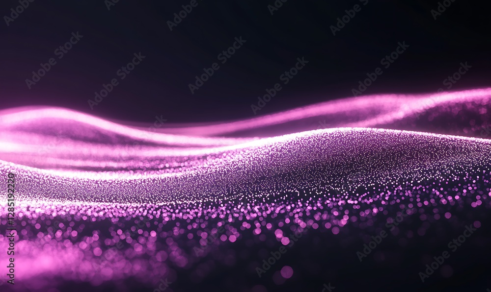 Poster Abstract pink waves with sparkling particles on a dark background create a mesmerizing visual effect.