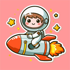  vector a boy child wearing astronaut suit riding rocket