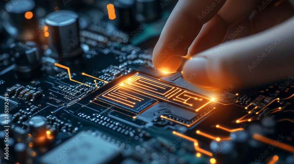 Aufkleber innovative technology development modern laboratory circuit board analysis high-tech environment clo