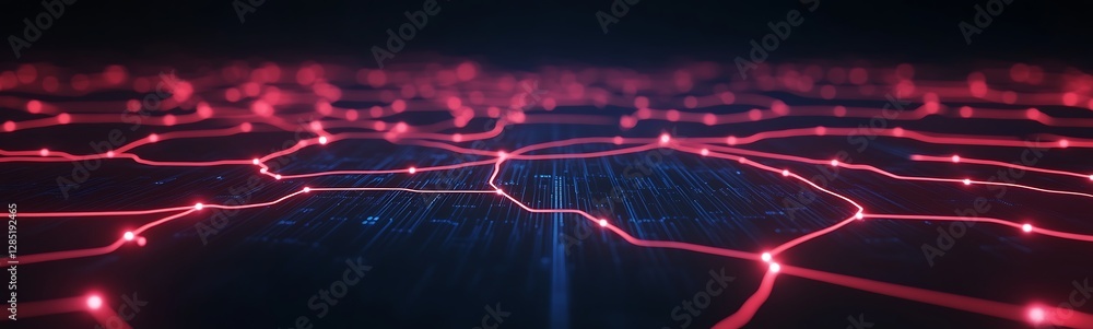 Aufkleber Abstract network of glowing nodes and lines creating a futuristic digital landscape.