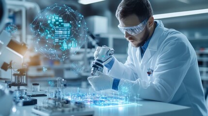 Innovative research and development in biotechnology laboratory modern science facility digital imaging high-tech environment close-up perspective advancements in health solutions