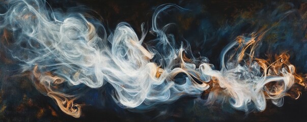 Abstract Swirling Smoke Design White Gold Blue Hues Artistic Background Image