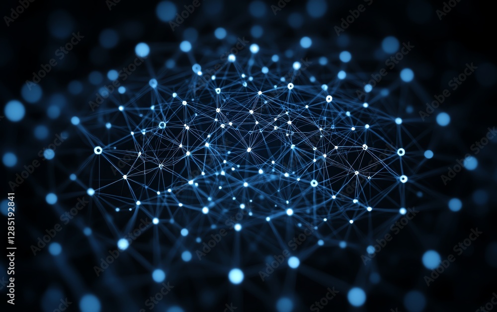 Poster central cloud computing icon made of dots connected by lines, showcasing data transfer between point