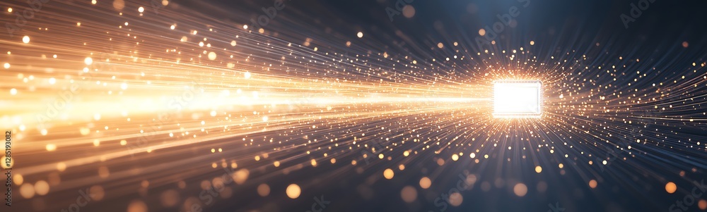 Poster A burst of light with sparkling particles creates a dynamic, futuristic atmosphere.