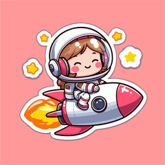  vector a boy child wearing astronaut suit riding rocket