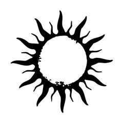 Mystical Sun Symbol Black Ink Style Drawing