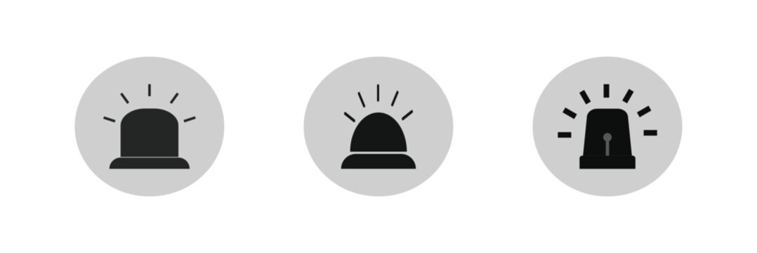 Print Emergency siren icon. Ambulance emergency siren icons set. Alert light bulb icons collection. Alarm siren icon. 