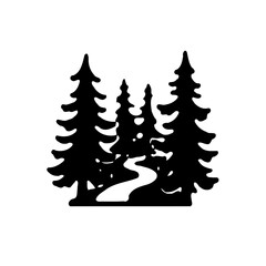 Monochrome Forest Path Silhouette Design