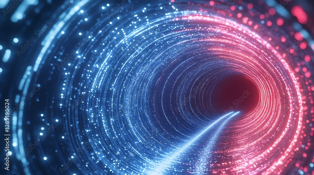 Poster vibrant digital tunnel with glowing blue and red lights creating a futuristic effect.