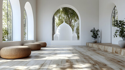 Modern Islamic Meditation Space with Mosque View