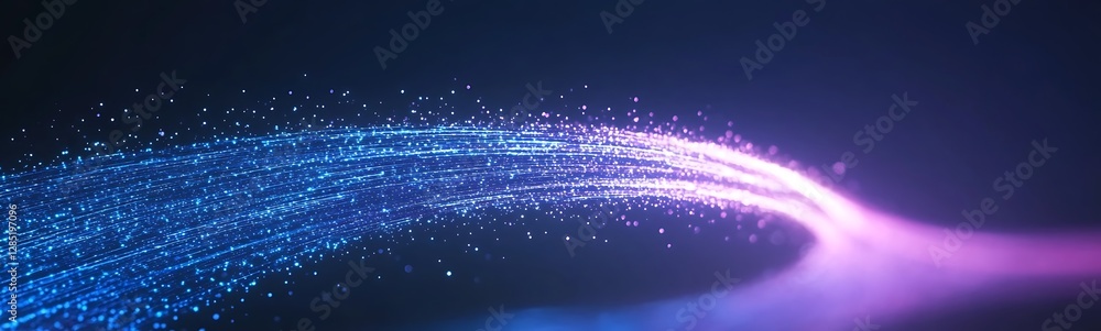 Poster dynamic swirl of colorful light particles against a dark background.