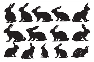 Various rabbit poses in silhouette art