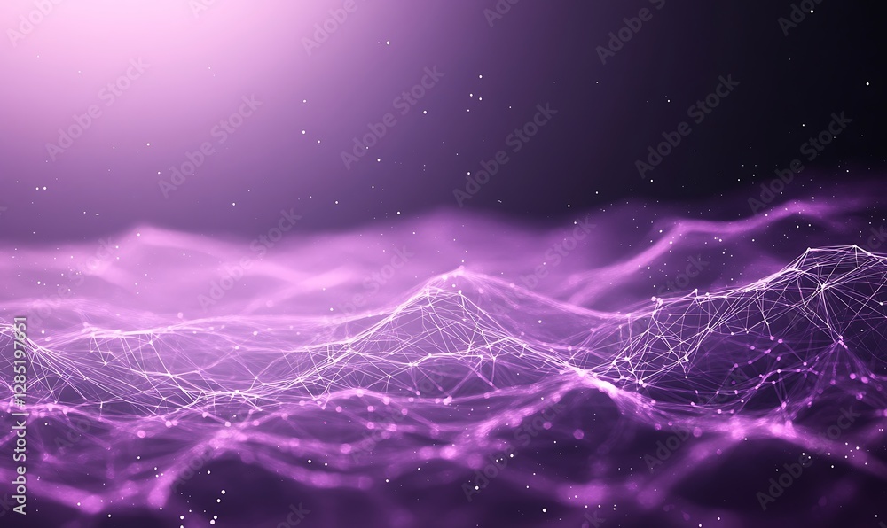 Poster vibrant purple waves with glowing particles create a mystical atmosphere.