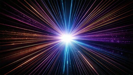 Obraz premium 放射状 魔法のようなキラキラ 宇宙風サンバースト 青紫 ピンク 赤 近未来の雰囲気 背景素材 16:9サイズ AI生成素材