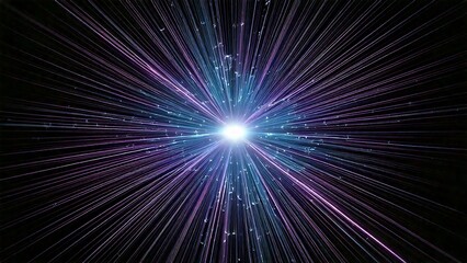 Fototapeta premium 放射状 魔法のようなキラキラ 宇宙風サンバースト 青紫 ピンク 赤 近未来の雰囲気 背景素材 16:9サイズ AI生成素材