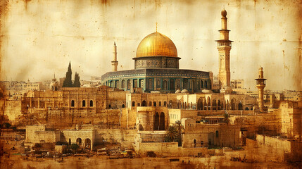 Obraz premium Jerusalem's Dome of the Rock, Vintage View